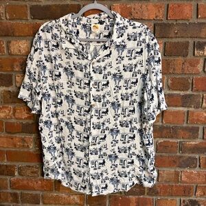 C & C California mens rayon printed camp shirt blue/white XL